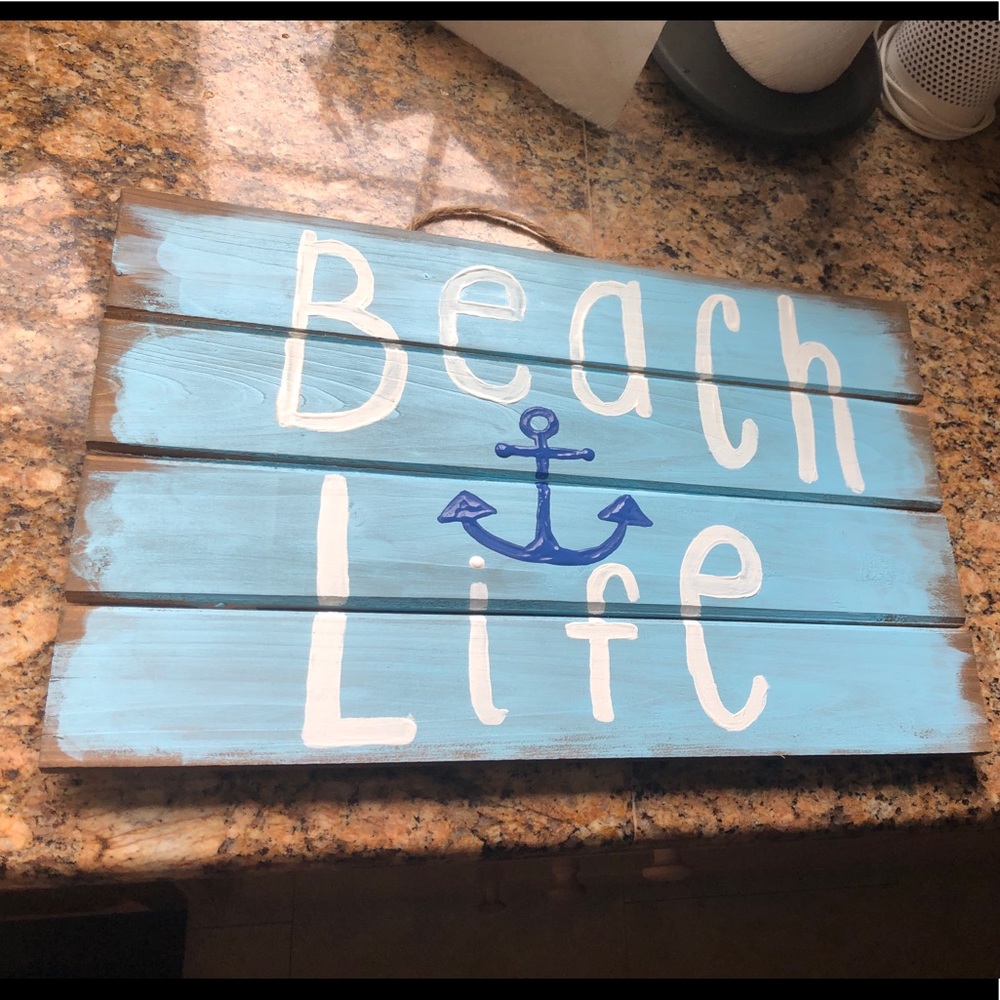 Hand painted wooden beach sign